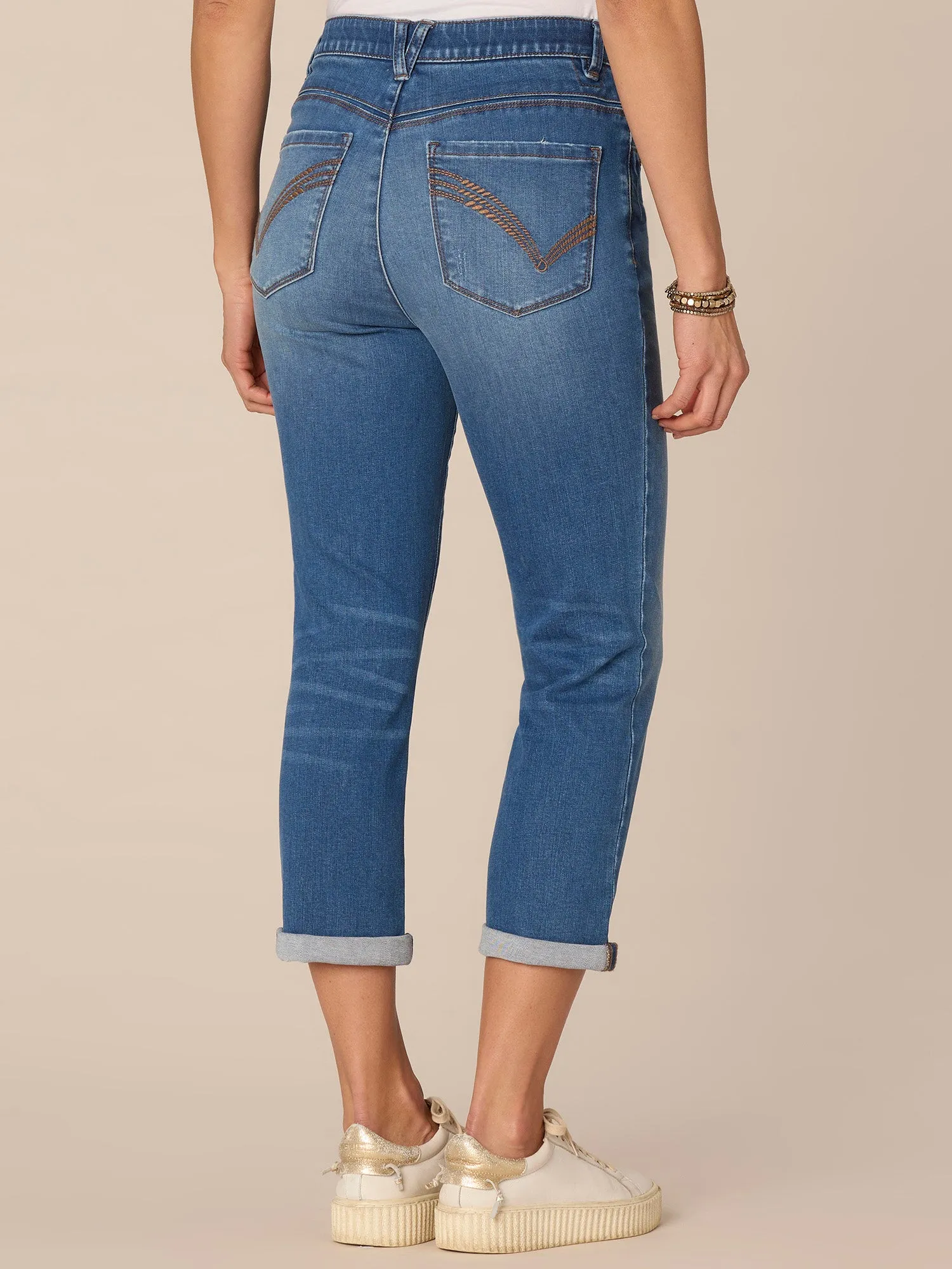 "Ab"solution High Rise Rope Cascading "D" Pocket Modern Capri Jeans