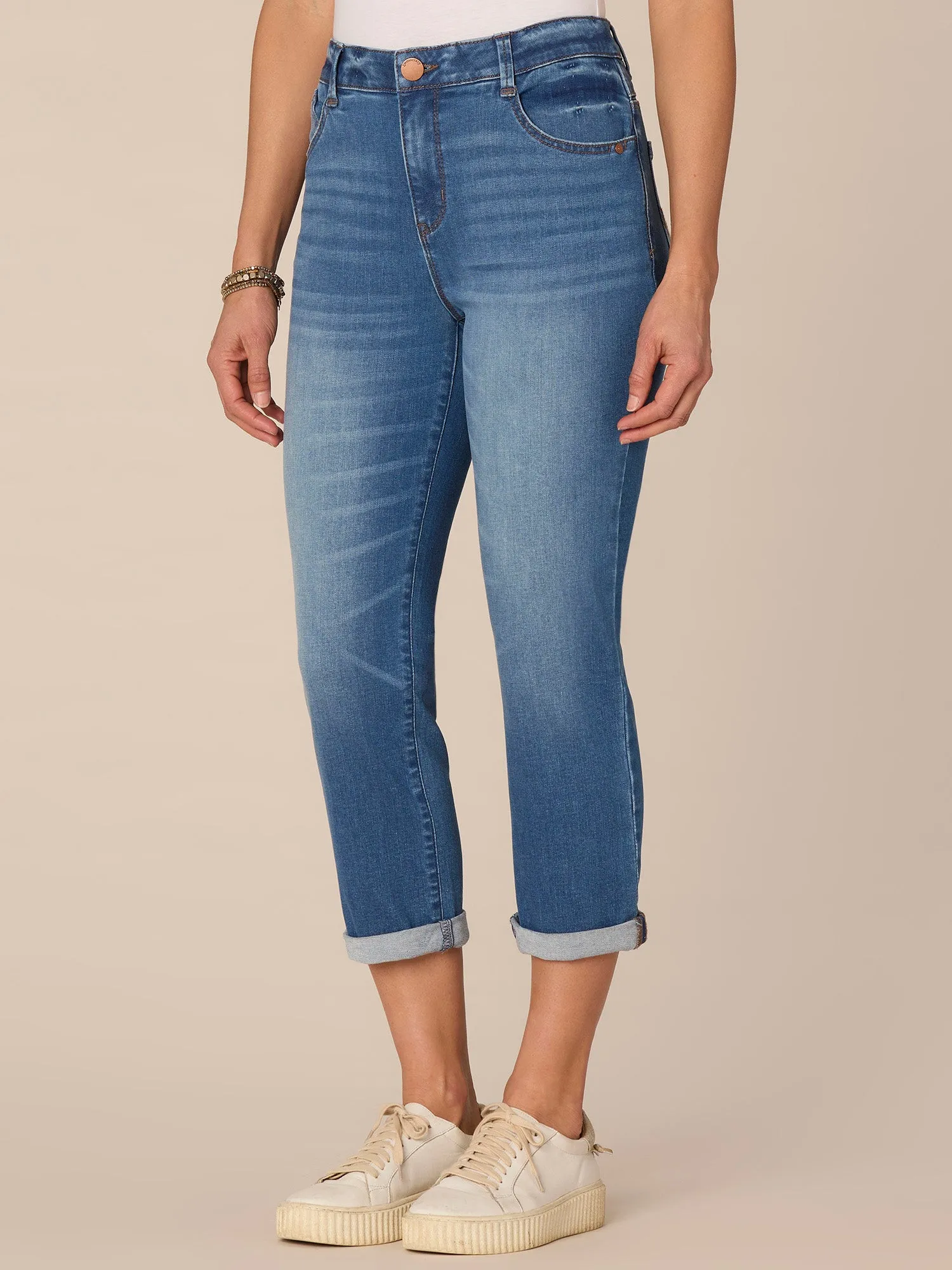 "Ab"solution High Rise Rope Cascading "D" Pocket Modern Capri Jeans