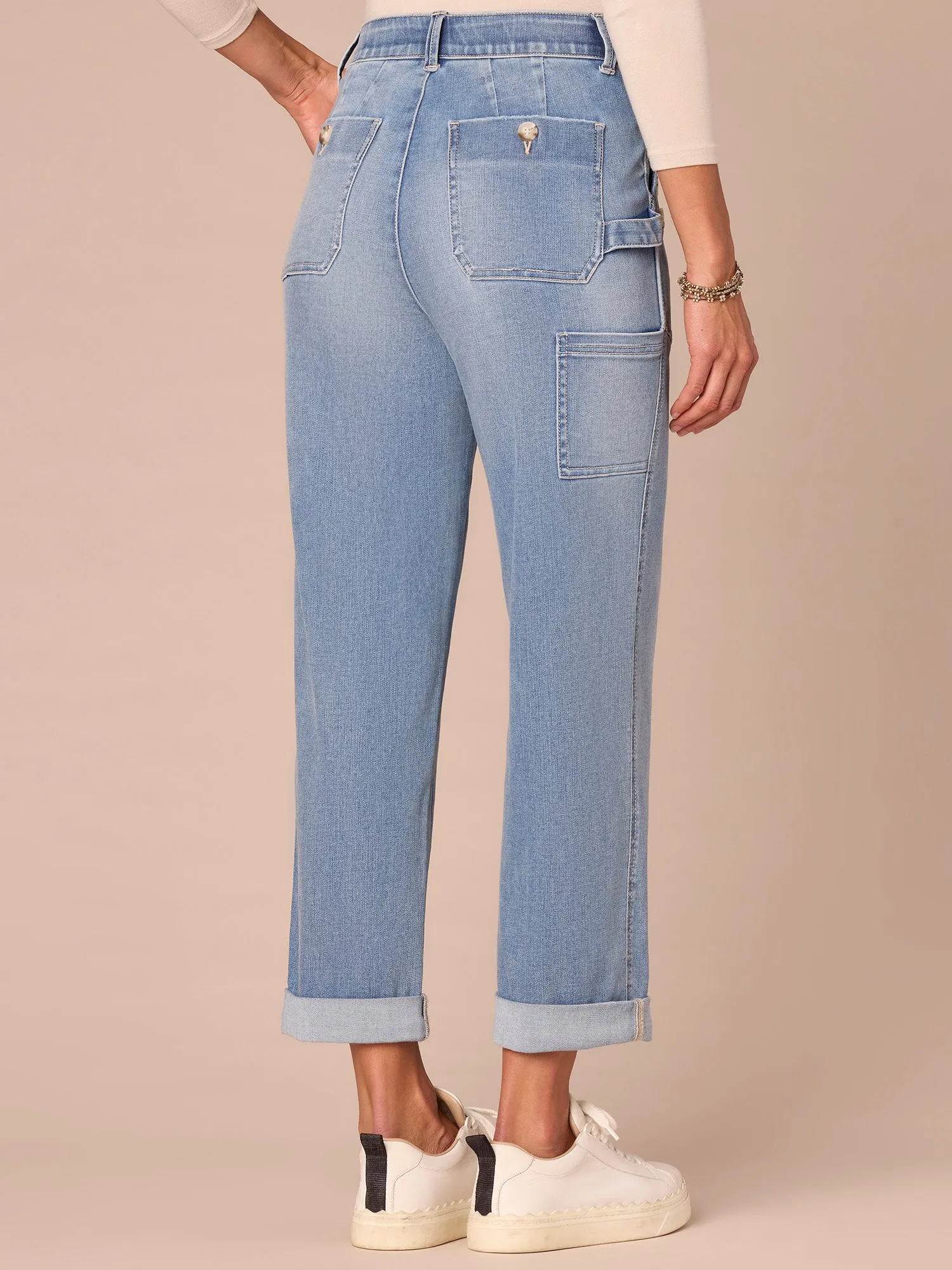 "Ab"solution High Rise Sailor Button Roll Cuff Straight Leg Jeans