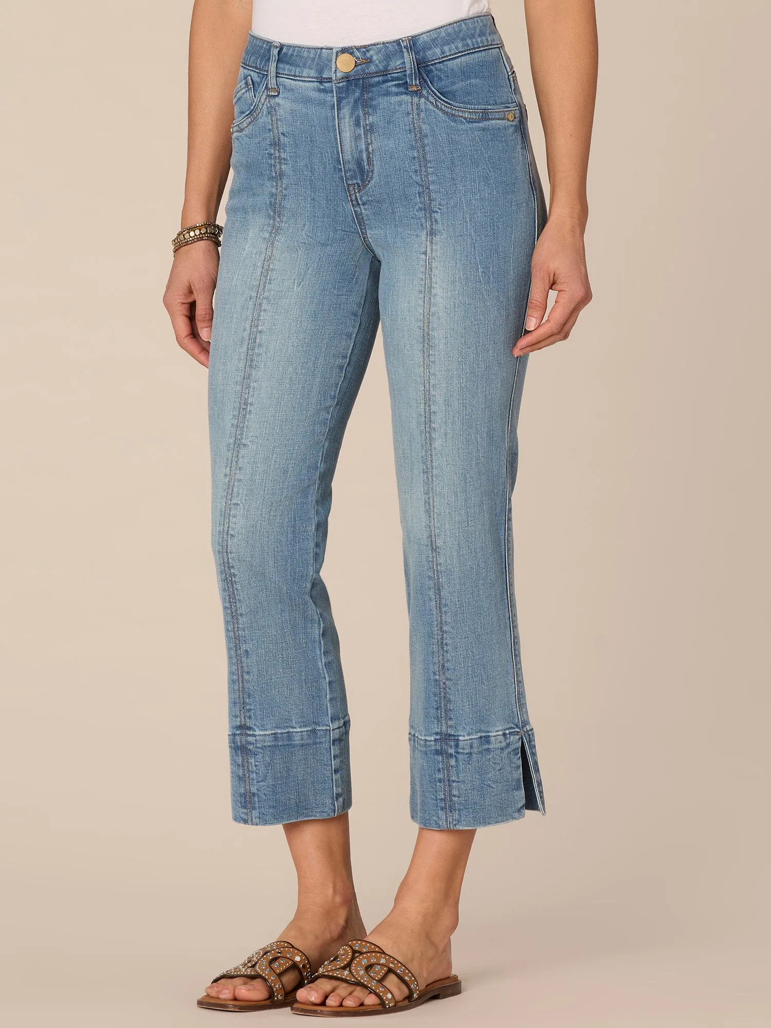 "Ab"solution High Rise Side Slit Kick Flare Jeans with Center Seam