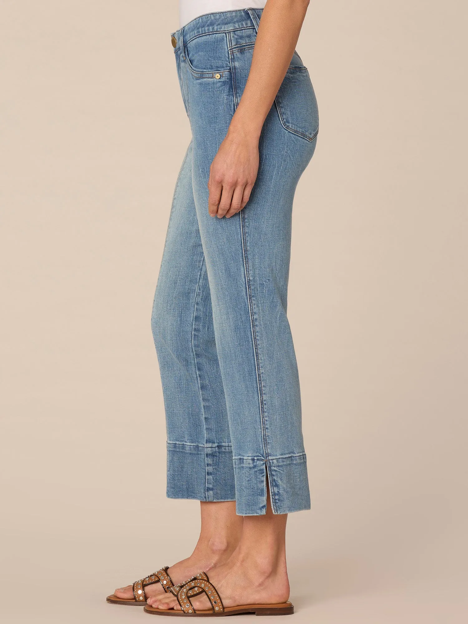 "Ab"solution High Rise Side Slit Kick Flare Jeans with Center Seam