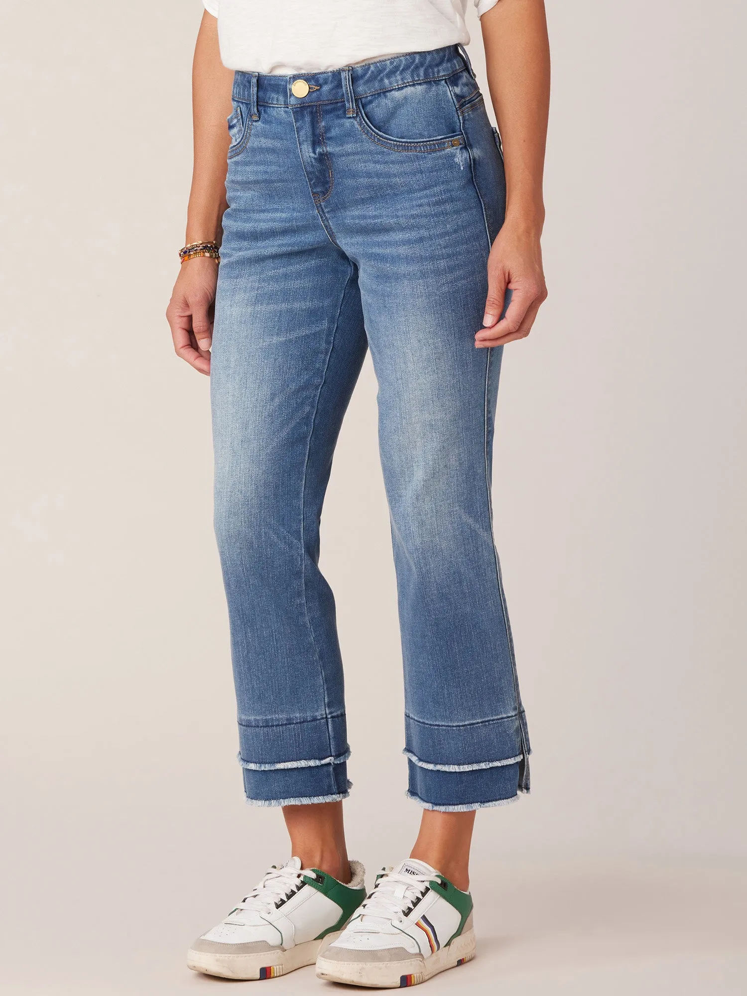 "Ab"solution Petite Kick Flare Jeans with Double Layer Fray Hem