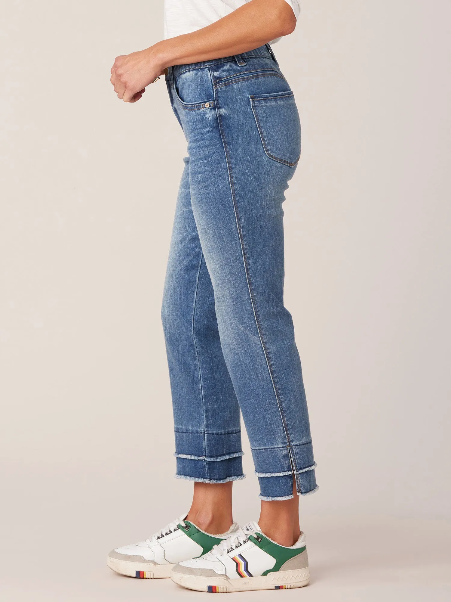 "Ab"solution Petite Kick Flare Jeans with Double Layer Fray Hem