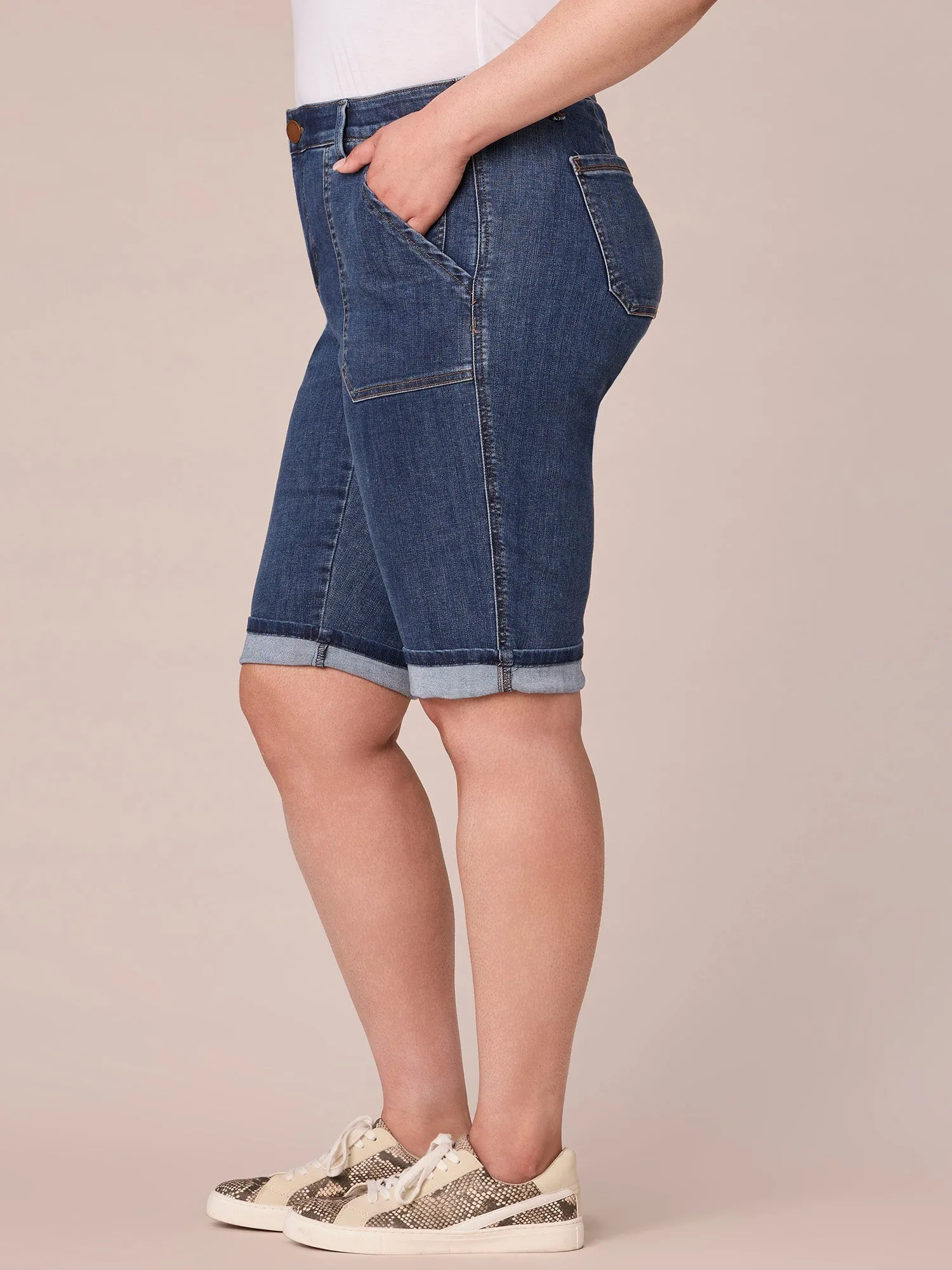 "Ab"solution Plus Size Coin Pocket Bermuda Short with Cuffed Hem