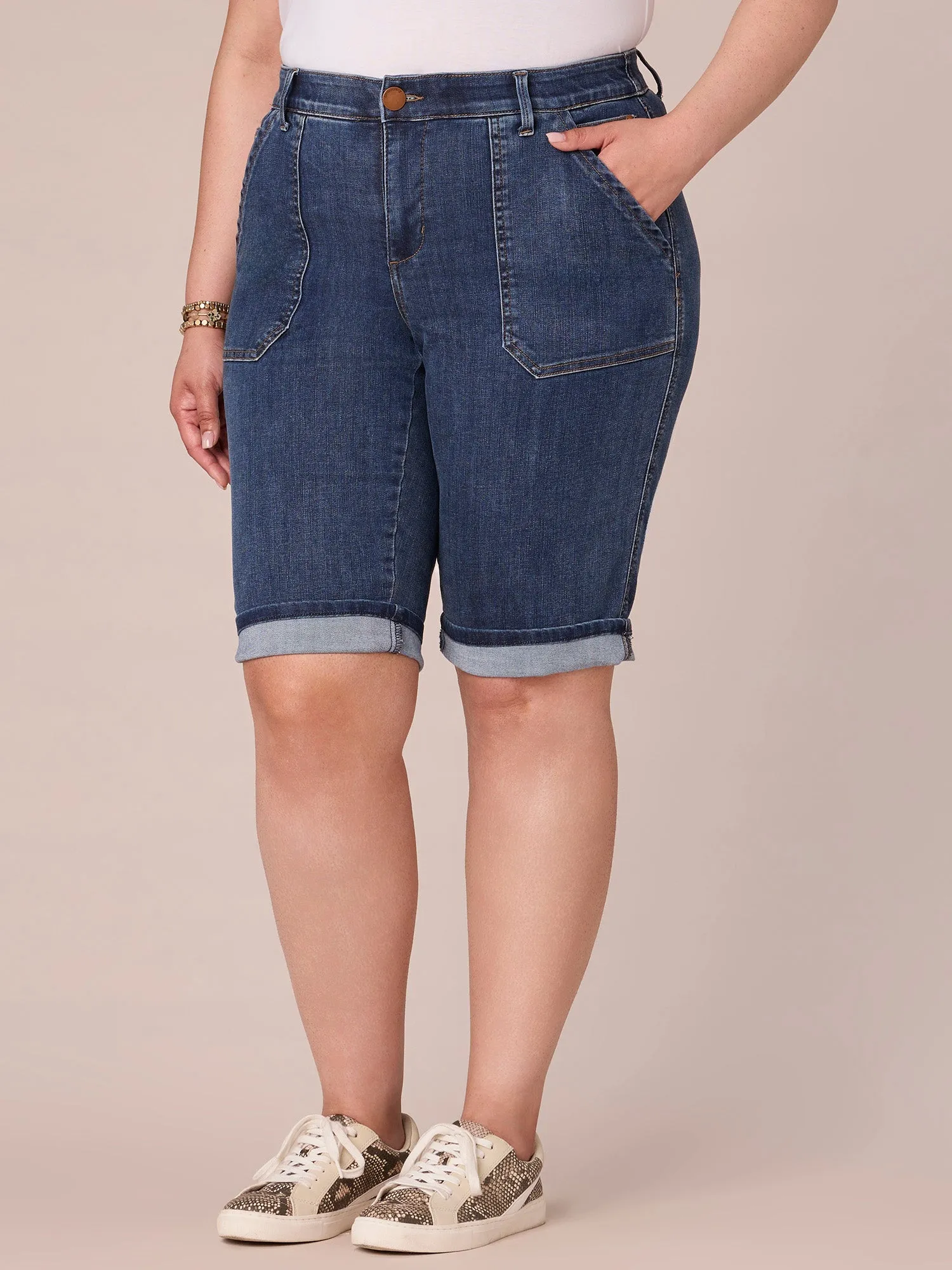 "Ab"solution Plus Size Coin Pocket Bermuda Short with Cuffed Hem