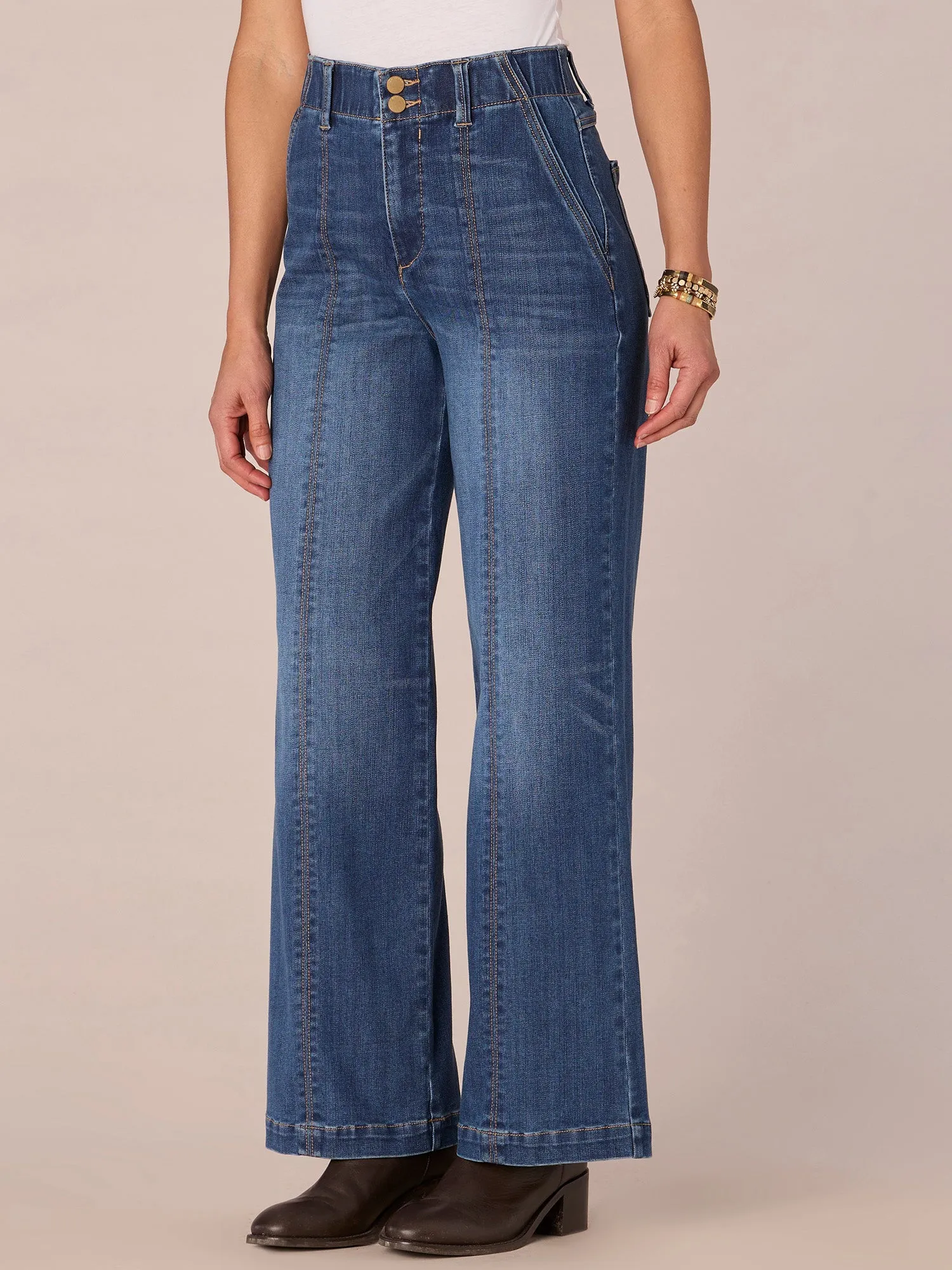 "Ab"solution Skyrise Petite Wide Leg Jeans with Center Front Seam