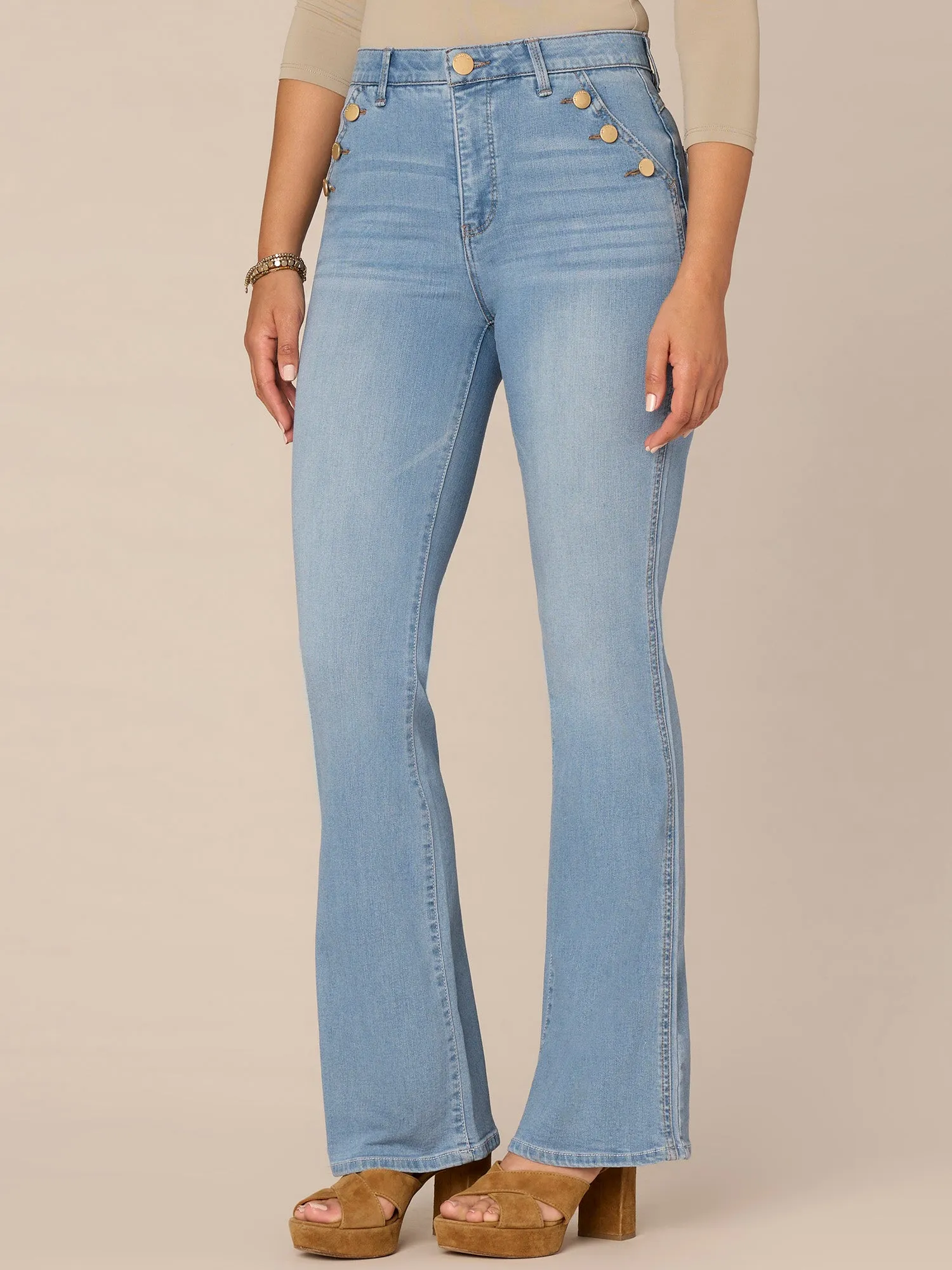 "Ab"solution Skyrise Sailor Button Itty Bitty More Boot Tall Jeans