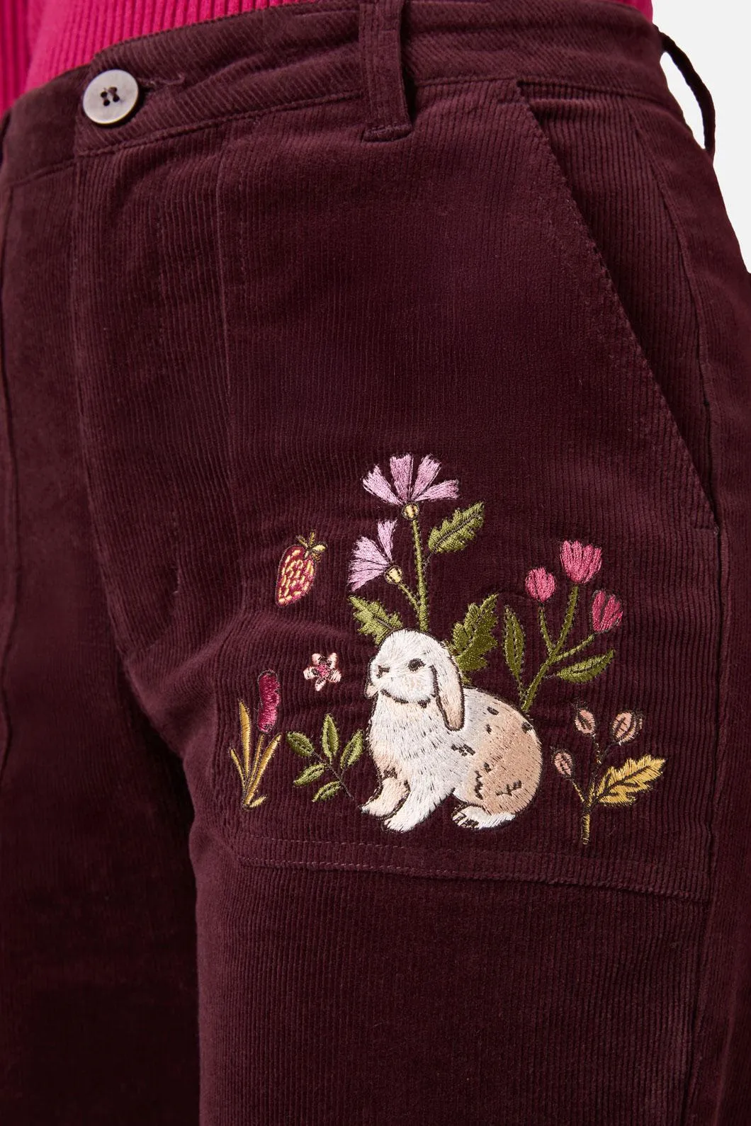 Rabbit Embroidered Cord Jean