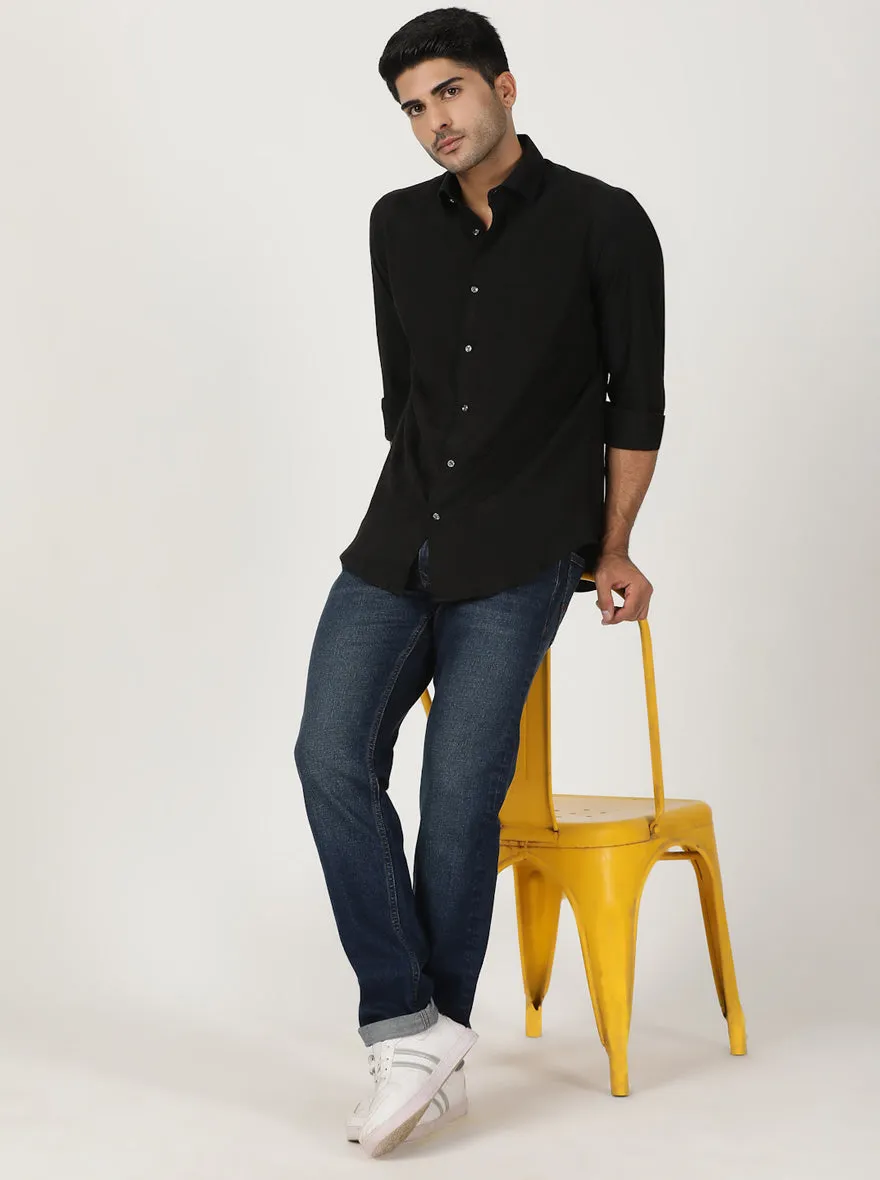 Tinted Dark Blue Washed Slim Fit Jeans | Greenfibre