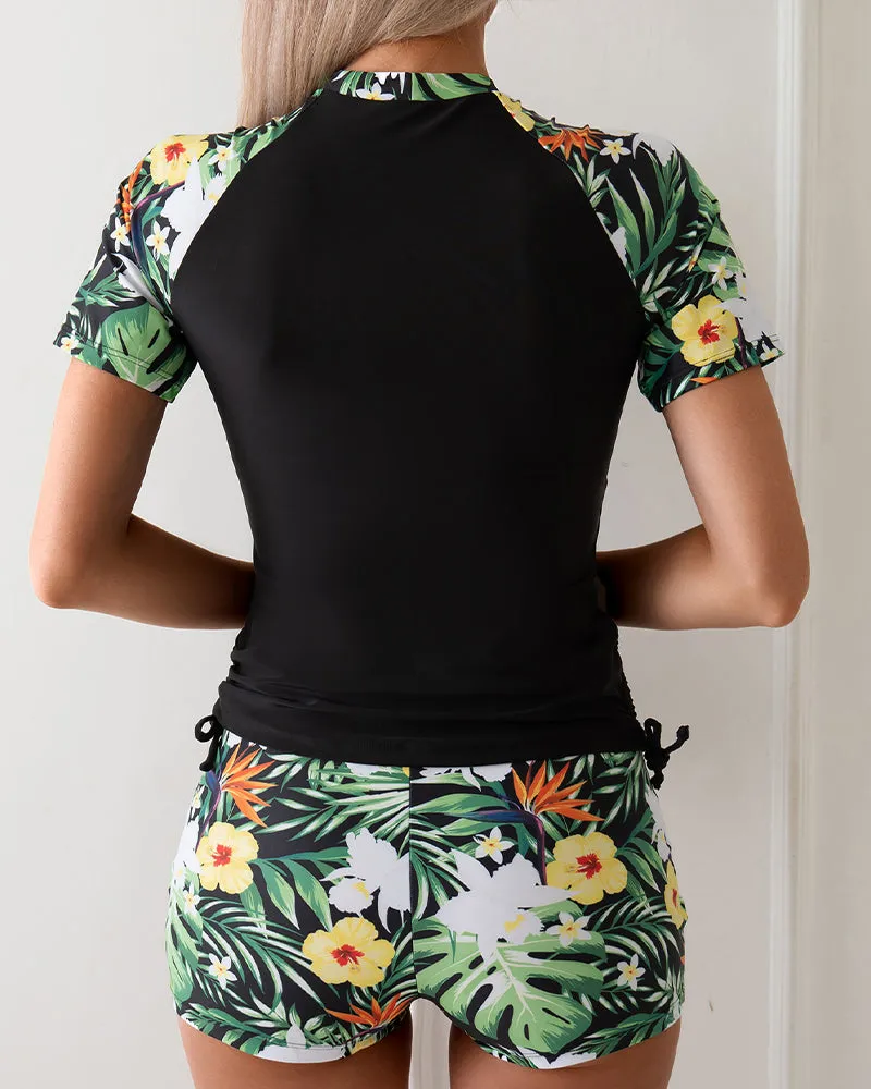 Tropical Plant Print Top & Shorts Set