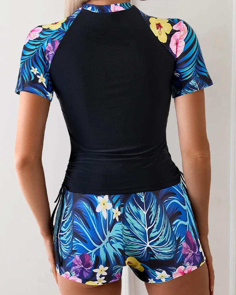 Tropical Plant Print Top & Shorts Set